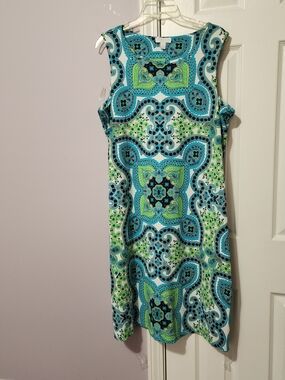Charter Club Blue & Green Sleeveless Patterned Shift Dress